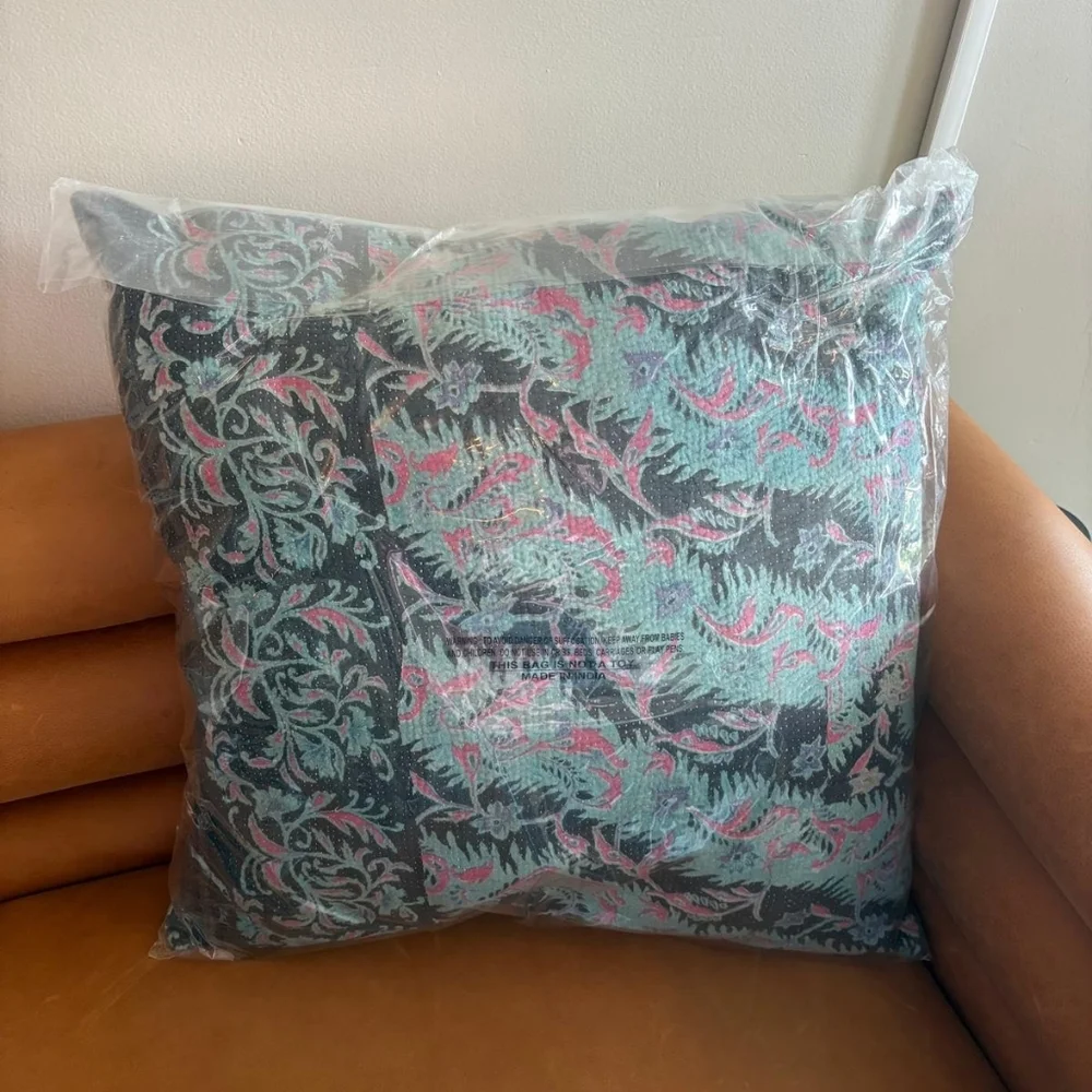 NWT Vintage One Of A Kind Sari Kantha Pillow-22in Purple/Turquoise